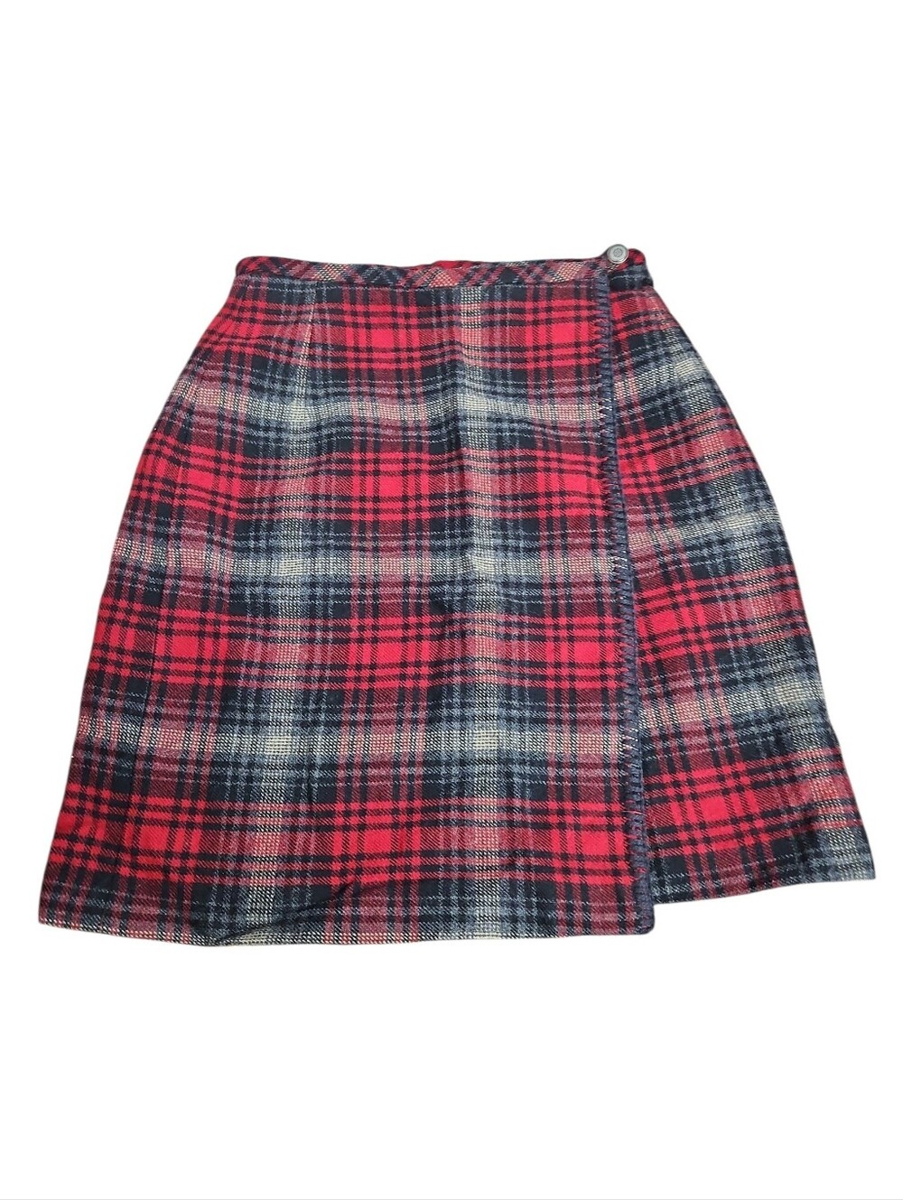 Eddie Bauer Red & Black Plaid Wool Wrap Midi Skirt Sz 4 Womens